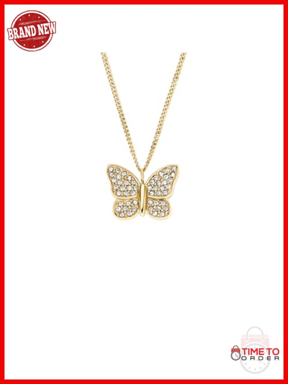 Gold-Tone Stainless Steel Butterfly Pendant Necklace with Crystals